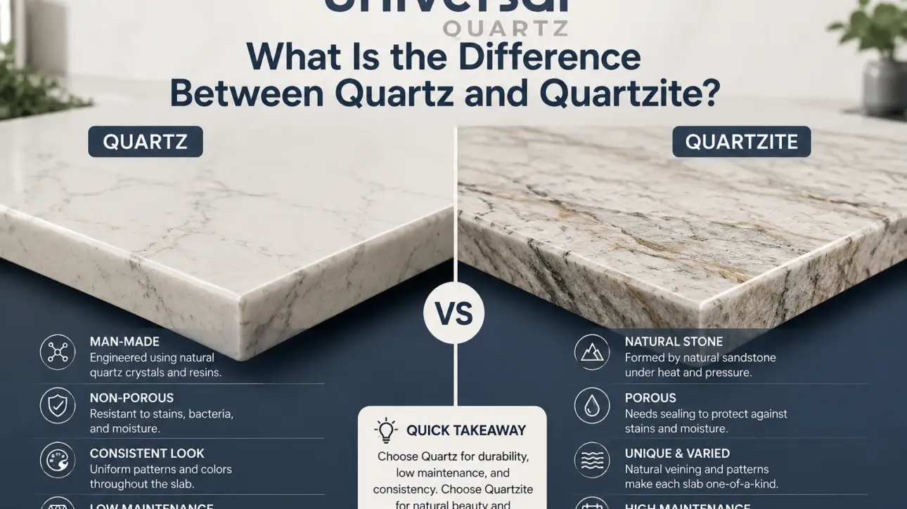 Difference between quartz and quartzite countertop comparison India Universal Quartz