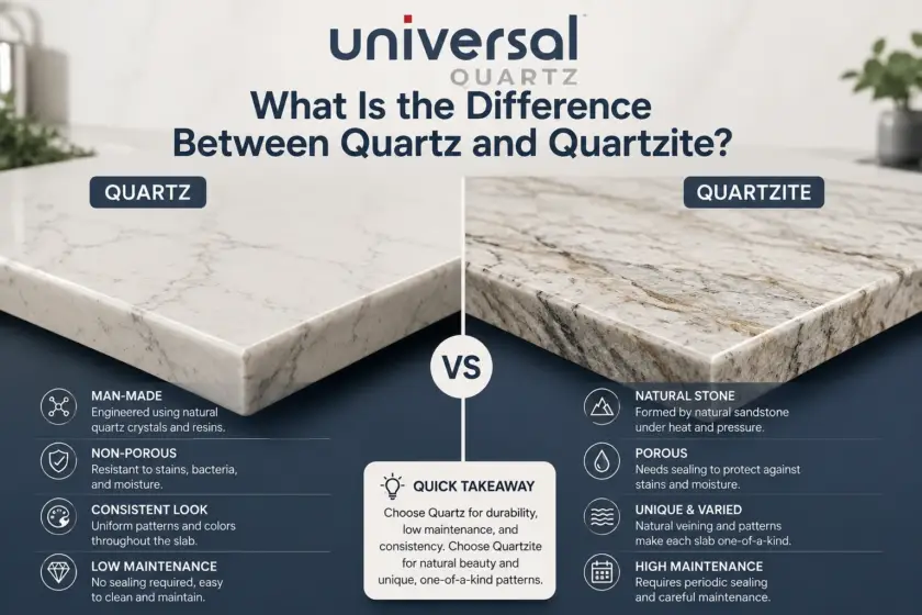 Difference between quartz and quartzite countertop comparison India Universal Quartz