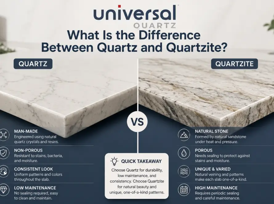 Difference between quartz and quartzite countertop comparison India Universal Quartz