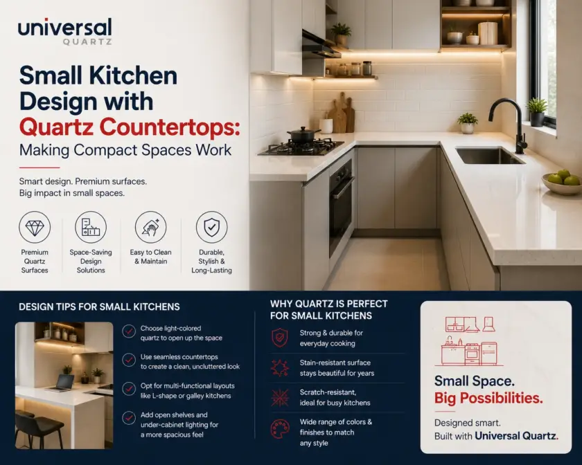 Small Kitchen Design with Quartz Countertops: Making Compact Spaces Work