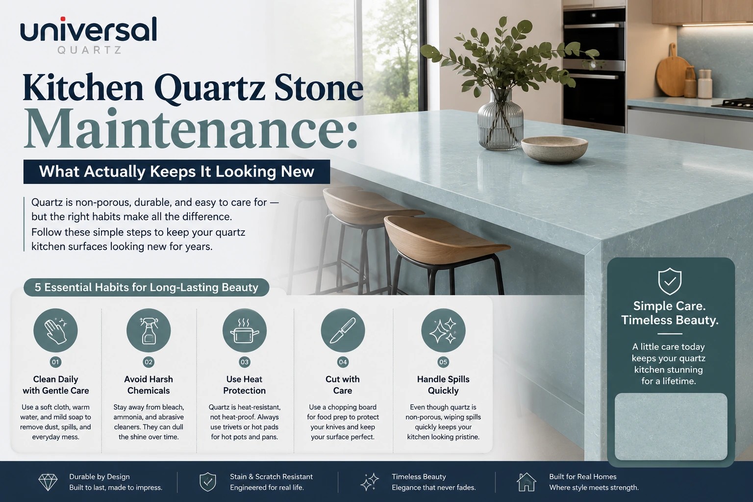Kitchen Quartz Stone Maintenance: What Actually Keeps It Looking New