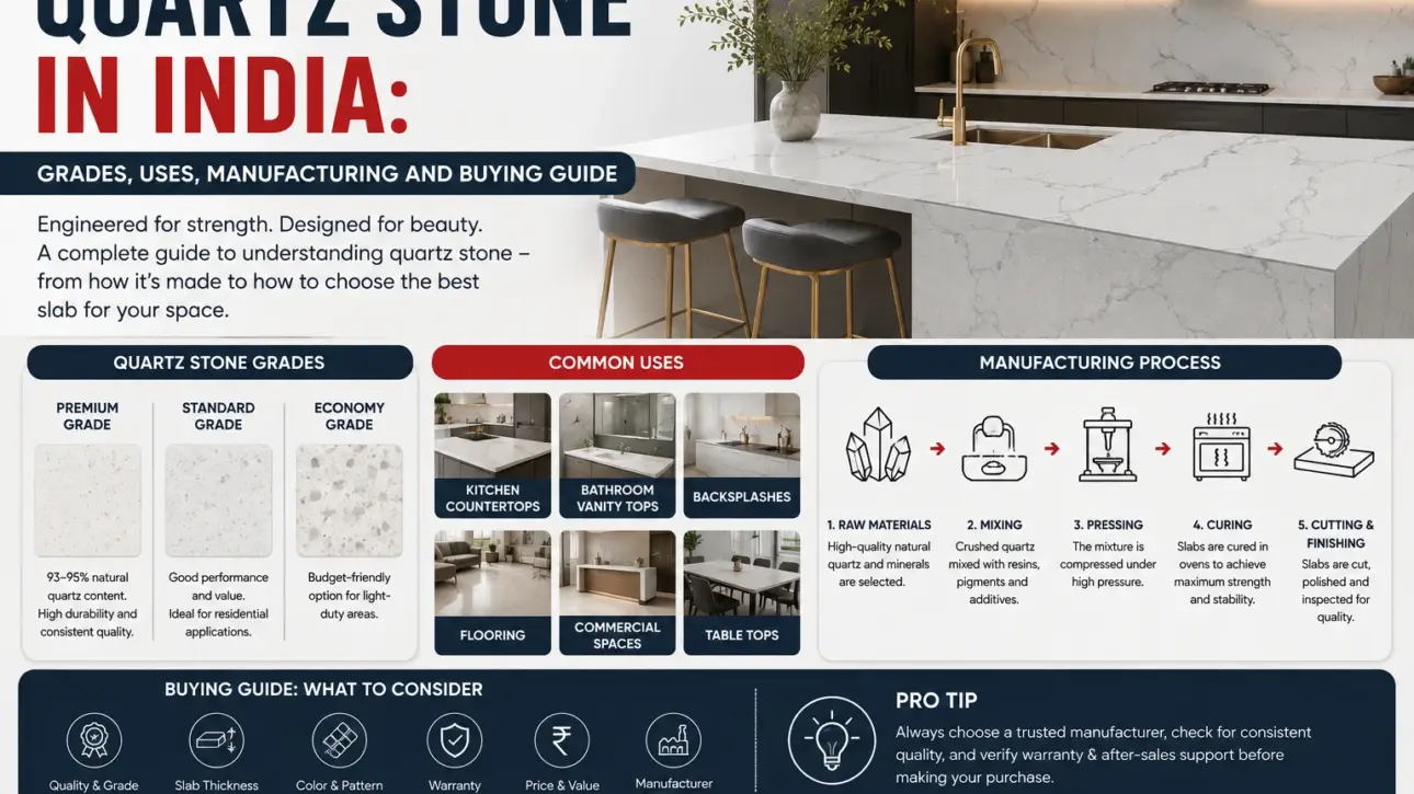 Quartz Stone in India: Grades, Uses, Manufacturing and Buying Guide