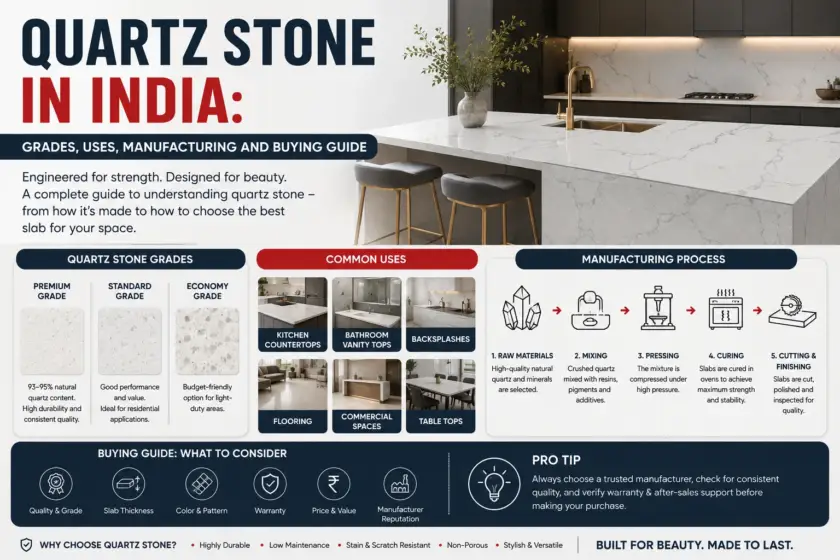 Quartz Stone in India: Grades, Uses, Manufacturing and Buying Guide