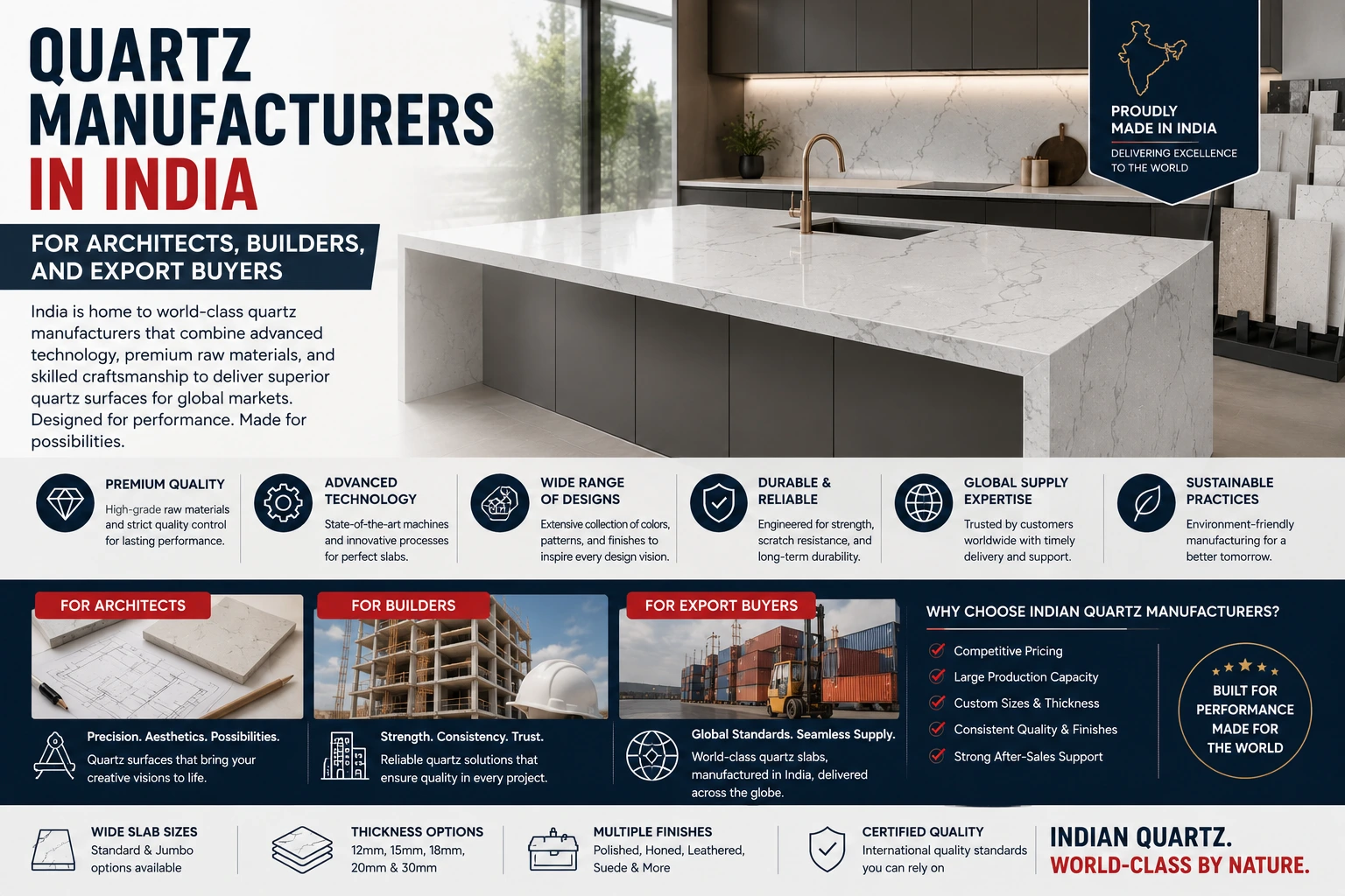 Quartz Manufacturers in India for Architects, Builders and Export Buyers