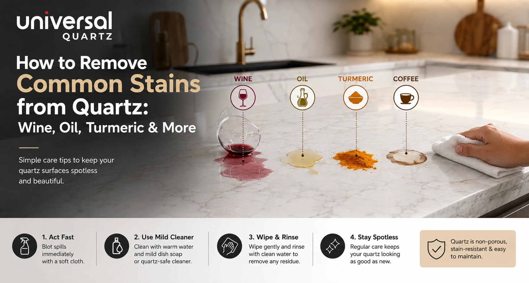 How to Remove Common Stains from Quartz: Wine, Oil, Turmeric & More