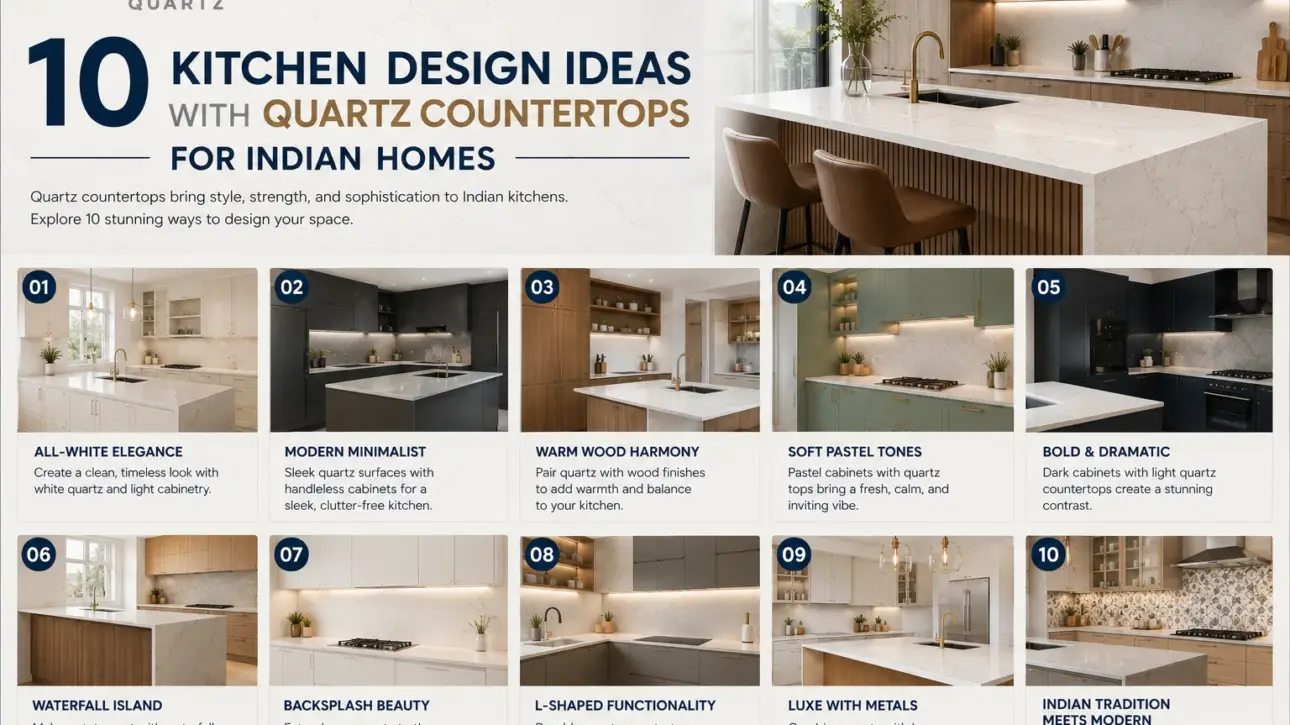 10 Kitchen Design Ideas with Quartz Countertops for Indian Homes